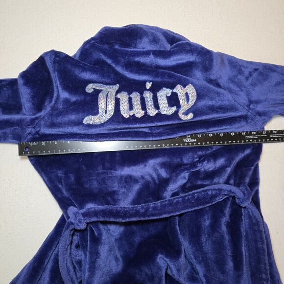 Juicy Couture Purple Soft Velour Bathrobe Rhinestone Trim S/M Bling - Picture 9 of 9